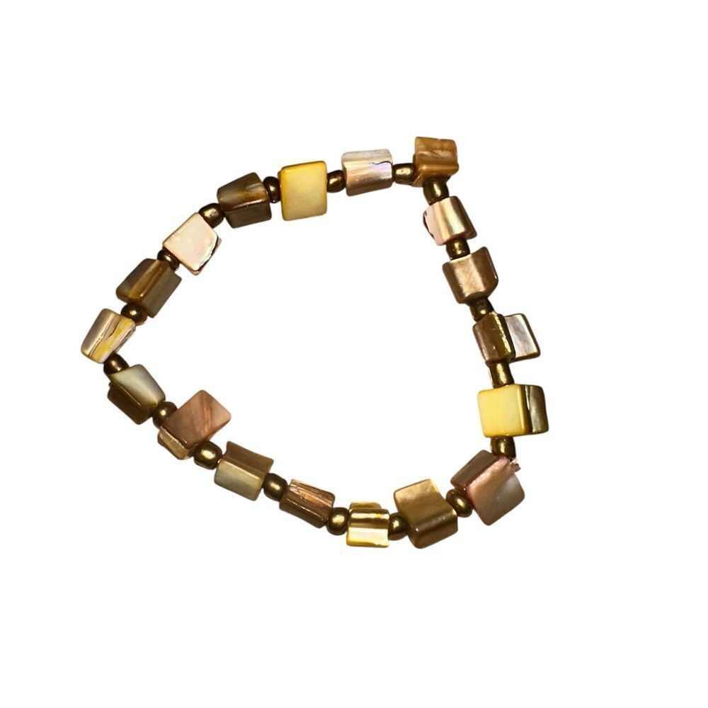 Vintage Abalone Stretch Gold and Brown Beaded Bracelet with gold toned spacers